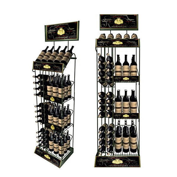 Hot Selling Supermarket Double-side Wine Bottle Display Rack Floor Wine Display Stand With Custom Logo — view 4