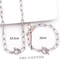 Collar de Cadena de Eslabones Rectangulares Personalizado, Regalos, Chapado en Oro, Acero Inoxidable, Cierre OT, Gargantilla, Pulsera, Conjunto de Collar
