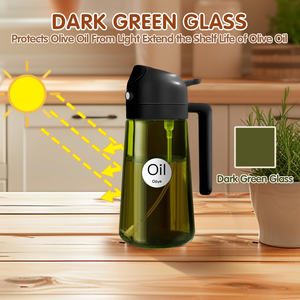Dispensador de Aceite y Vinagre Multifuncional 2 en 1 de Vidrio de Grado Alimenticio de 470 ml (16 oz) con Pulverizador Anti-Goteo para Cocinar - Product Image 4
