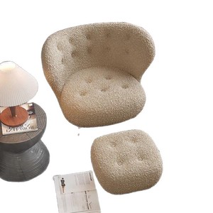 Fauteuil individuel de luxe design en bois massif et laine de mouton capitonnée pour salon - Product Image 5