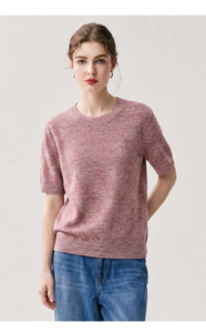 T-shirts décontractés à manches courtes pour femmes en lin et coton avec col à paillettes et rayures, hauts respirants, mode féminine - Product Image 6