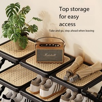 Étagère à chaussures pliable en rotin tressé, réglable en hauteur, en PP, ABS et métal, pour entrée, couloir, placard, facile à assembler, pour l'organisation