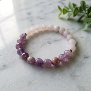 <b>Amethyst</b> and Rose Quartz Beaded Reiki Healing <b>Bracelets</b> Ball Shape Enhancing Energy and Balance - Product Image 2