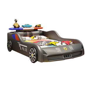 Lit de voiture moderne pour enfants avec roues lumineuses LED et fonction de rangement, lit de voiture de course rembourré pour garçons - Product Image 6