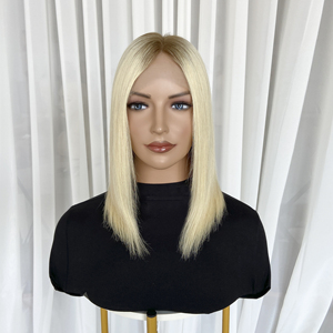 Peluca <span class=keywords><strong>de</strong></span> Cabello Humano Virgen <span class=keywords><strong>de</strong></span> Corte Medio <span class=keywords><strong>de</strong></span> Lujo para Mujeres Blancas, con Reflejos Rubios, Corte Bob, Cutícula Alineada, Cabello Europeo, Frente <span class=keywords><strong>de</strong></span> Encaje, Sin Pegamento - Product Image 1