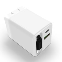 Cargador Rápido de 45W con Cable Retráctil, Enchufe Plegable, Puertos USB-C y USB, Carga PD3.0 para Reloj Inteligente, Auriculares y Teléfono Móvil