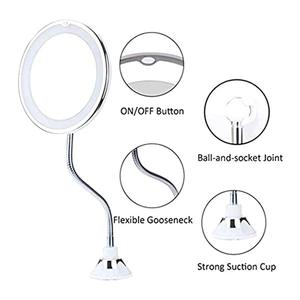 Miroir de maquillage avec lumière LED 10X grossissant avec tuyau flexible bas ventouse miroir col de cygne tige miroir d'aspiration - Product Image 2