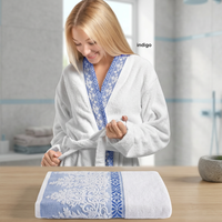 Peignoir en coton tissé à col contrastant et serviette assortie - Multicolore pour usage domestique MS