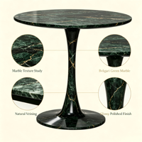 Table d'appoint de luxe en marbre vert avec accentures sculptées, design moderne sur piédestal pour la décoration d'hôtels et d'hôpitaux, pierre naturelle découpée sur mesure