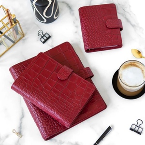 High Quality Women <strong>Croc</strong> Zipper Pocket Notebook Planner Genuine Leather A5 A6 Luxury Budget 6 Ring Binder <strong>Red</strong> - Product Image 5
