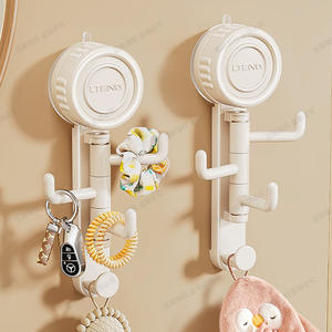 Ltens Crochet mural rotatif à ventouse 3 crochets blanc laiteux pour clés, parapluies, serviettes, élastiques à cheveux, organisateur de rangement de salle de bain - Product Image 3