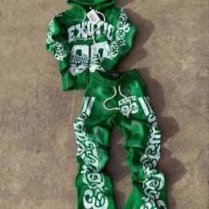 ชุดกีฬาผู้ชายแบบซิปสั่งทำพิเศษ ผงสำหรับพิมพ์ลายพัฟฟ์ ผ้าเทอร์รี่ เสื้อฮู้ด กางเกงวอร์ม กันลม สไตล์ฮิปฮอป สำหรับฤดูหนาว - Product Image 5