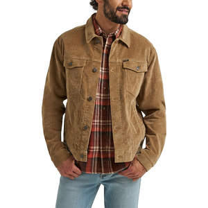 Brown Casual Solid 100% Cotton Corduroy <b>Trucker</b> <b>Jacket</b> <b>Men's</b> 4 Pocket Regular Fit Button Front Turn-Down Collar Winter Outerwear - Product Image 1