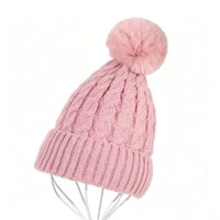 Bonnet en tricot torsadé pour femme avec grand pompon en fausse fourrure, chaud, épais et doux, bonnet côtelé pour femme, fournisseur