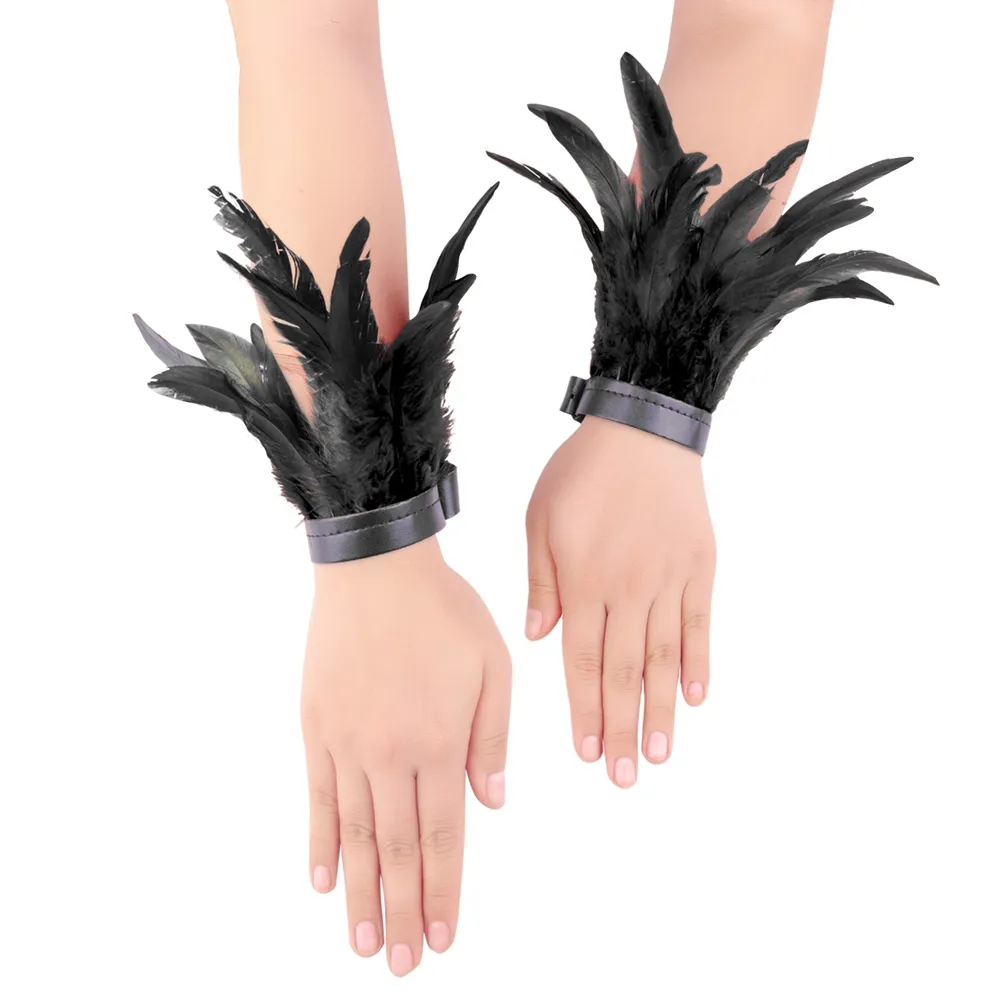 Women's 2PCS Feather Hand Leather Adjustment Gloves Costume Gothic Halloween Christmas Carnival Party Accessory Party frenzy