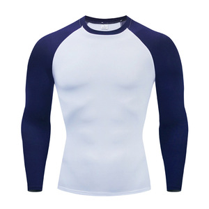 Magliette da <span class=keywords><strong>uomo</strong></span> a compressione a maniche lunghe Patchwork sport Fitness Top ad asciugatura rapida T-shirt attillata da basket - Product Image 3