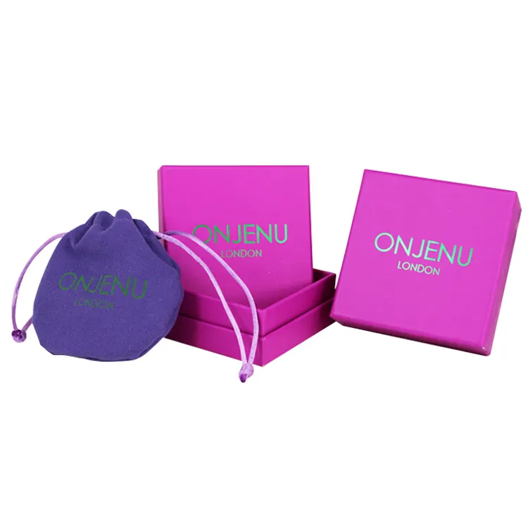 Custom Logo Silver Foil Luxury Jewelry Gift Packaging Necklace Bracelet Ring Earring Watch Box Purple Paper Jewelry Box