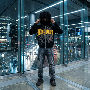 <span class=keywords><strong>Felpa</strong></span> con Cappuccio e <span class=keywords><strong>Zip</strong></span> Integrale Y2K <span class=keywords><strong>Oversize</strong></span> da Uomo, Personalizzata con Stampa in Rilievo, Ricamo di Ragnatela con Strass, in Cotone - Product Image 4
