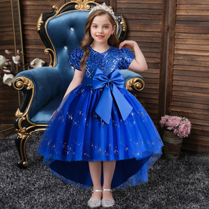 Princess Dress For Girls Wine <b>Red</b> Sequined Tutu O-Neck Flower Girl Dress With <b>Bow</b> Performance Costume - Product Image 3