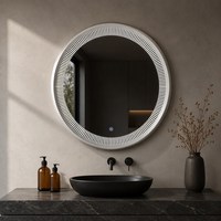 Miroir de vanité LED moderne à bordure texturée circulaire, étanche IP44, miroir mural éclairé pour salle de bain et chambre à coucher