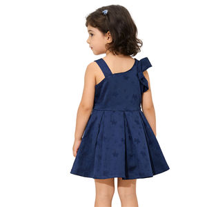 Abito Estivo per Ragazze in Tessuto Premium Jacquard Blu Navy con Fiocco Oversize Monolaterale e Gonna Svasata con Vita Stretta Servizio ODM - Product Image 2