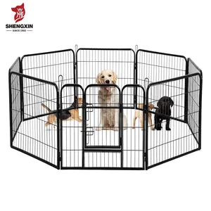 Dog Pen Metal Fence Gate Portable Outdoor Crate Enclosures 32\" Height 16 Panel