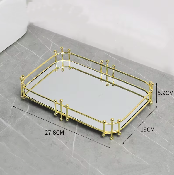ถาดกระจก 2317j-2802 -- ทรงสี่เหลี่ยมผืนผ้า 28 ซม. สีทอง