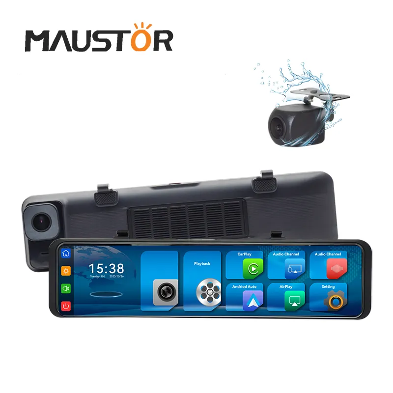 Suporte Maustor Carplay e Android Auto 11.26 polegadas 4K GPS câmera dupla streaming espelho Dashcam câmera do carro DVR