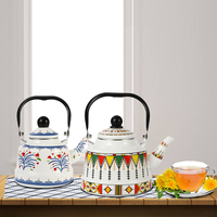 Vente en gros, vaisselle en forme de cloche ancienne, poêle à feu ouvert, bouilloire en émail, eau chaude, thé, café, théière en émail avec poignée