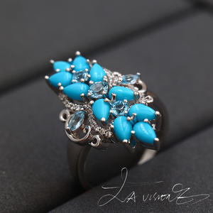 แหวนพลอยเทอร์ควอยซ์อเมริกันฝังหยก ซีรีส์ Counterattack ประดับด้วยพลอยสีฟ้าและสีขาวสังเคราะห์จากเทียนจิน - Product Image 4