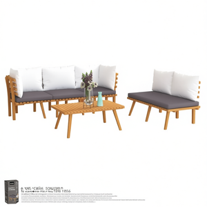 Ensemble de salon de jardin modulaire en bois d'acacia gris foncé 6 places, mobilier d'extérieur au design contemporain - Product Image 1