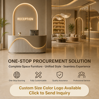 Mostrador de Recepción de Madera Curvada de Alta Gama con Luz LED y Logotipo Personalizado para Salón de Belleza, Spa, Tienda de Ropa, Hotel, Recepción Comercial