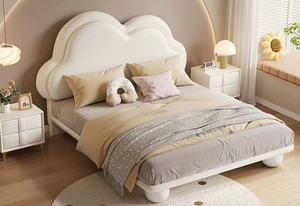 Lit d'appoint pour enfants Cloud Princess 1,2 m et 1,35 m, couleur crème, design moderne en bois, revêtement en coton pour filles et garçons, petite chambre - Product Image 2
