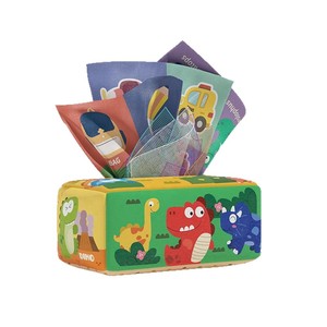 Juguete de pañuelos de papel para bebés con temática de océano/dinosaurios/animales, caja de pañuelos con 6 pañuelos de seda y 3 páginas de papel sonoro - Product Image 1