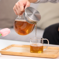 Vente en gros de théières en verre borosilicate de 750 ml avec couvercle en acier inoxydable, théière en verre résistant à la chaleur, logo personnalisé en cadeau