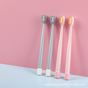 Adult Toothbrush Soft Bristles Nylon Grey Pink Dual Use Home Use - Product Image 2