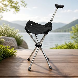 Bâton de marche pliable à quatre pieds en acier inoxydable pour la randonnée en extérieur et les personnes âgées - Product Image 1