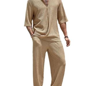 Modern 2024 European and American Men's Solid Color Short Sleeved <strong>Tshirt</strong> and Pants <strong>Combo</strong> - Product Image 2