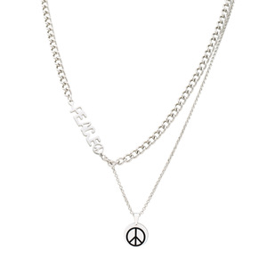 yunnique Layered <b>Titanium</b> Steel Peace Pendant Necklace Double <b>Chain</b> Men's Gift Geometric Design - Product Image 5