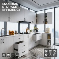 Armoires de cuisine modernes sur mesure en bois laqué blanc avec évier inclus, structure multi-tiroirs, unité modulaire