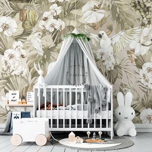 Cacatúas blancas y plantas tropicales diseño de papel tapiz de naturaleza 3D - Product Image 3