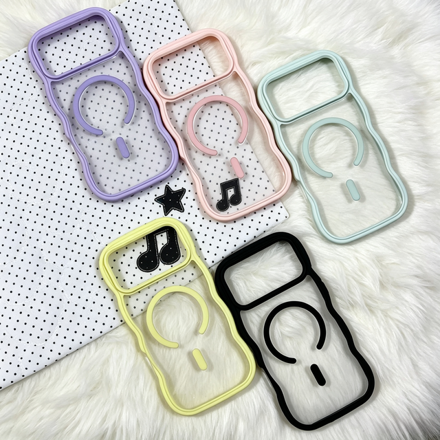 Ins-style Wave Frame Electroplate Clear Real Silicone Magnetic Ring Holder Shockproof Mobile Phone Case for 17 18 Pro Max