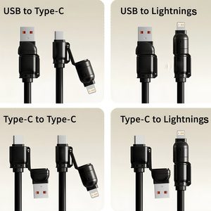 Câble de données de voiture 4-en-1 à ressort 240W à charge rapide <span class=keywords><strong>avec</strong></span> connecteurs USB-A/Type-C compatible CarPlay <span class=keywords><strong>iPhone</strong></span> et iPad - Product Image 3