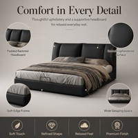 Cadre de lit plateforme moderne noir en cuir PU pour chambre à coucher Queen/King