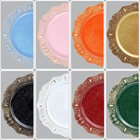 Assiette de présentation ronde en plastique vert de 13 pouces, gravée, décorative, pour mariage et fête