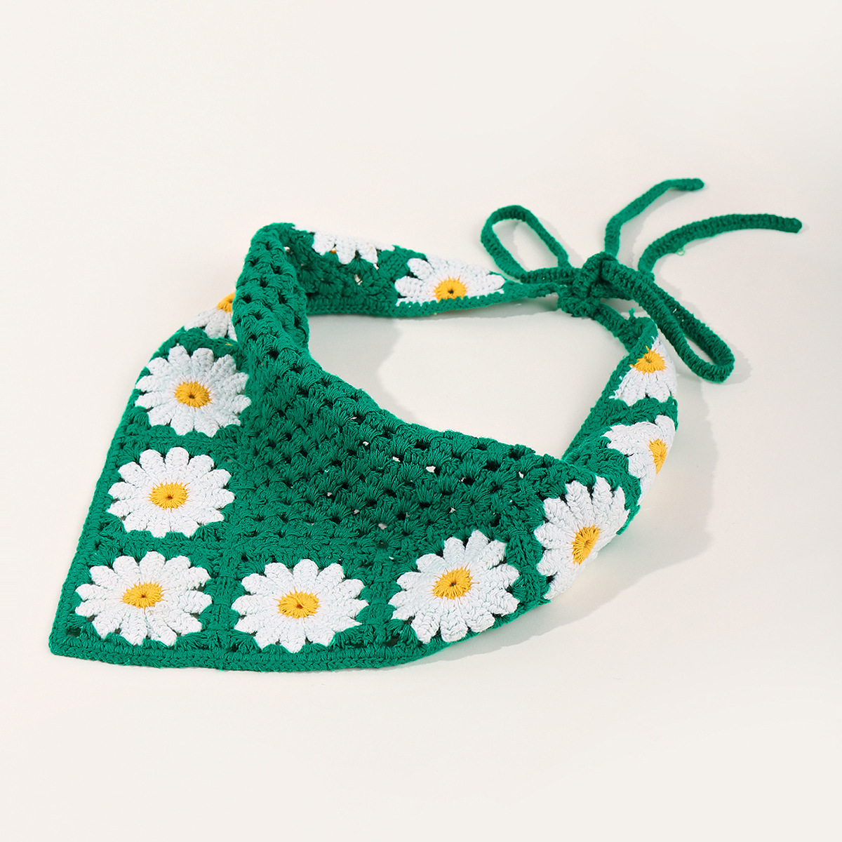 Handmade Spring Daisy Crochet Triangular Bandana Headband 