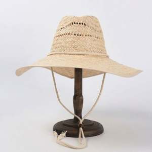 Chapeau de plage safari en paille raphia ajouré à large bord avec cordon de serrage pour voyage, pêche et activités de plein air – Nouvelle collection été en gros - Product Image 1