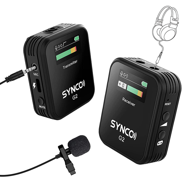 SYNCO G2(A1) 2.4GHz Wireless Microphone Lavalier Microphone System 1-Trigger-1 TX + RX for Online Teaching/Live Streaming/
