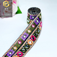 LEIXUSI 3,5 cm Bordure en dentelle brodée géométrique ethnique, motif à sequins à bord doré pour accessoires de vêtements Hanfu Cheongsam