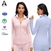 Veste de sport de yoga pour femme, coupe ajustée, respirante, col montant, fermeture éclair, manches longues, fitness, automne